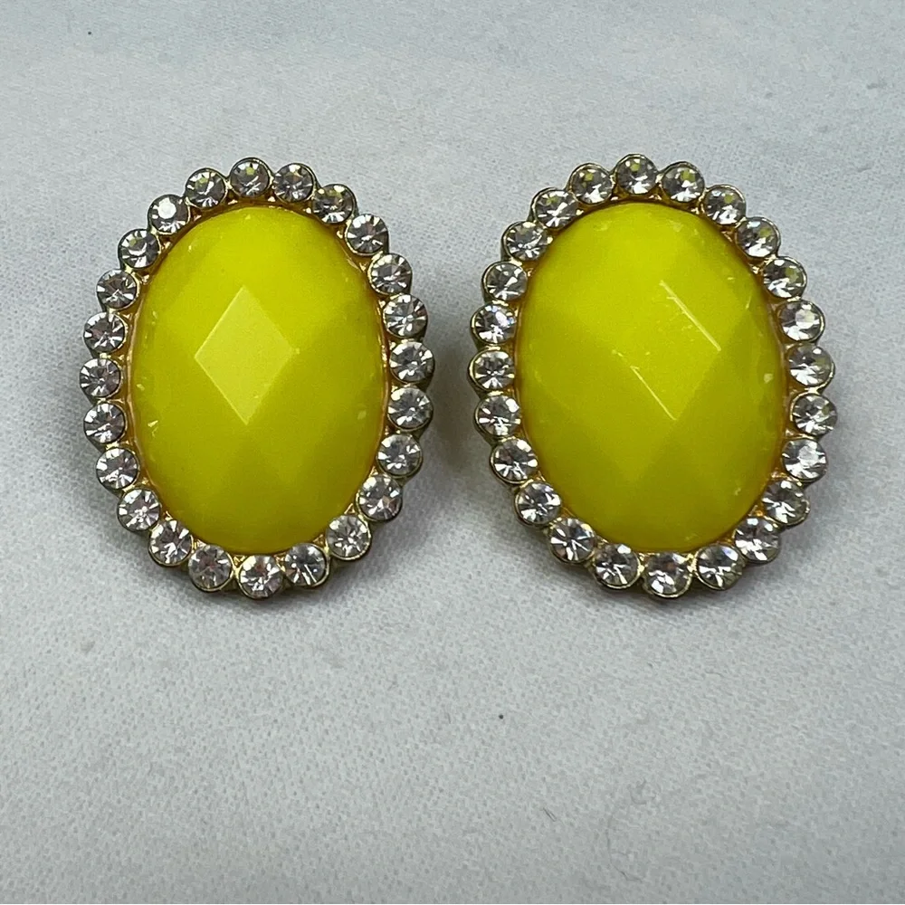 PLUNDER Yellow Oval Rhinestone Statement Stud Earrings